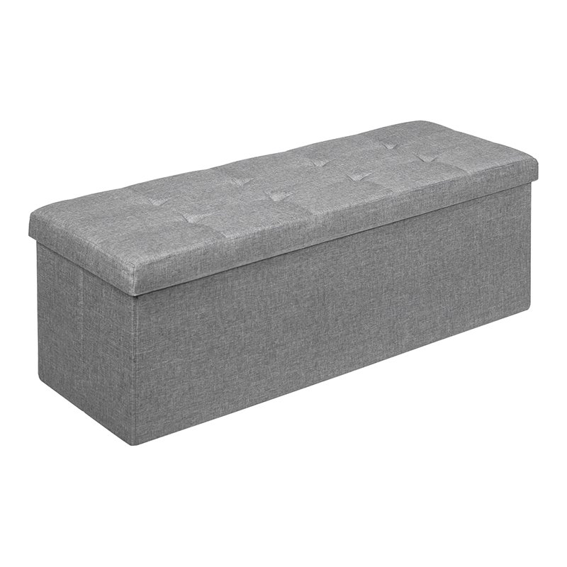 Pemberly Row Fabric & MDF Folding Storage Bench with Metal Divider in Light Gray