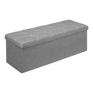 Pemberly Row Fabric & MDF Folding Storage Bench with Metal Divider in Light Gray