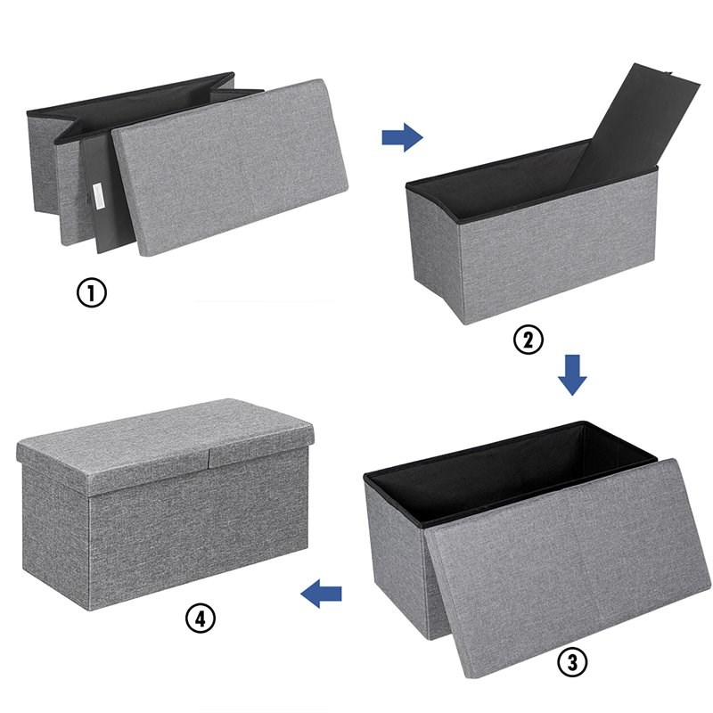 Pemberly Row 30'' Folding Storage Ottoman w/ Lift Top/Bedroom Bench - Light Gray