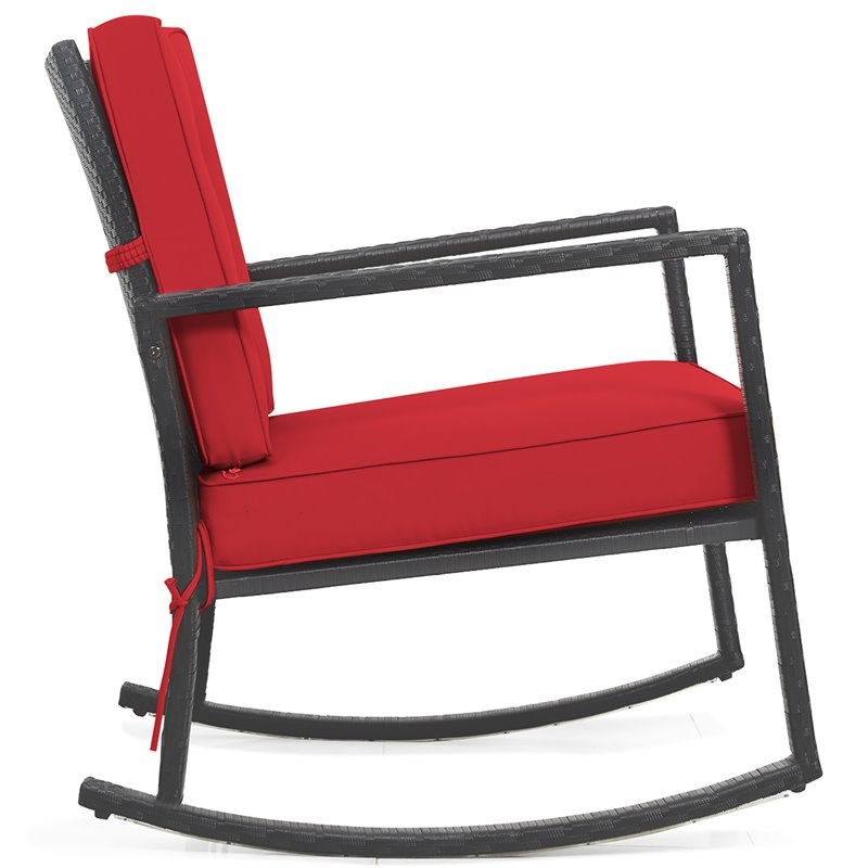 Pemberly Row Rattan Outdoor Rocker Chair Glider Wicker Rocking Chair in Red