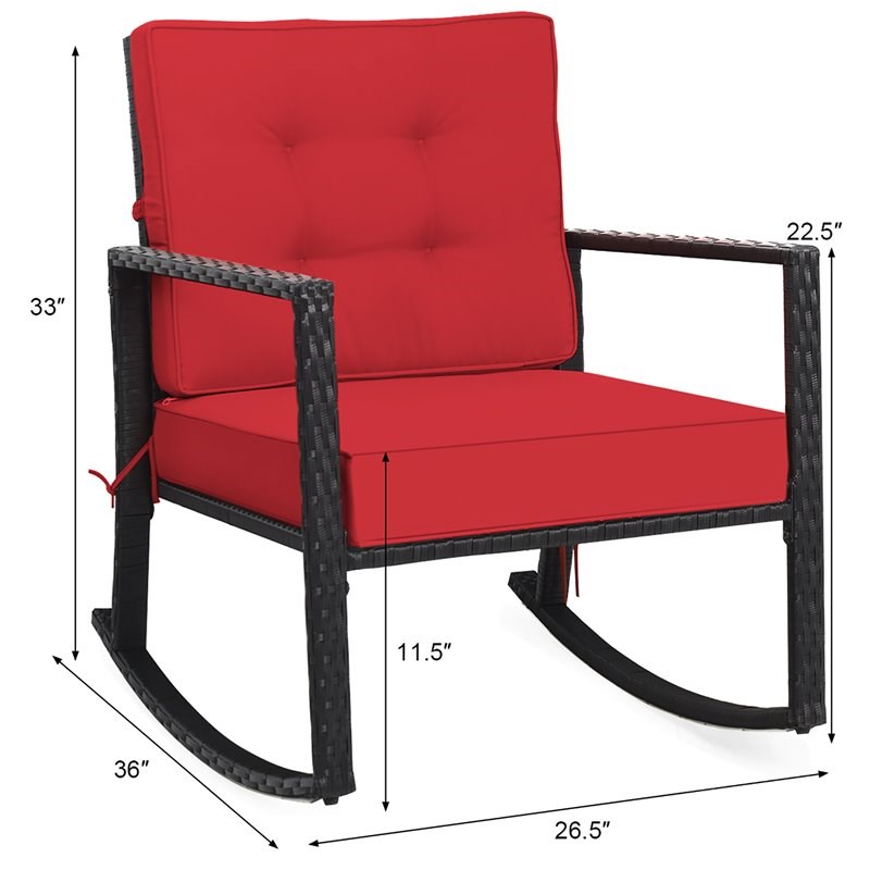 Pemberly Row Rattan Outdoor Rocker Chair Glider Wicker Rocking Chair in Red