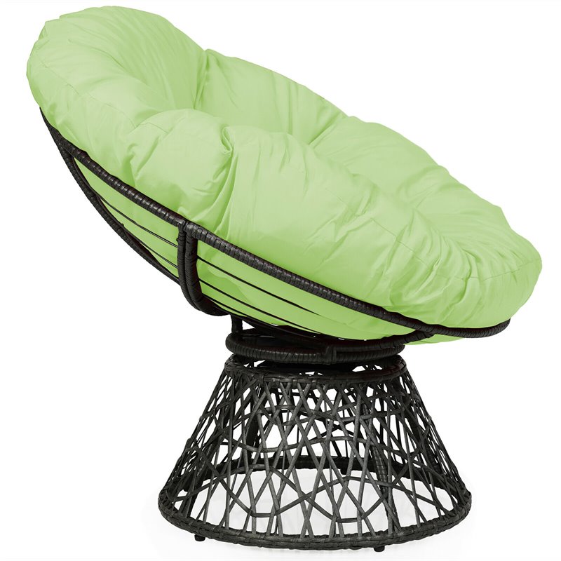 Pemberly Row Rattan Papasan Ergonomic Chair with Swivel Soft Cushion in Green