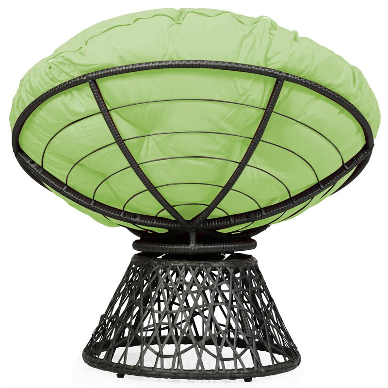 Pemberly Row Rattan Papasan Ergonomic Chair with Swivel Soft Cushion in Green