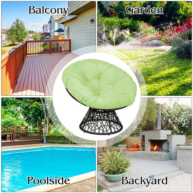 Pemberly Row Rattan Papasan Ergonomic Chair with Swivel Soft Cushion in Green