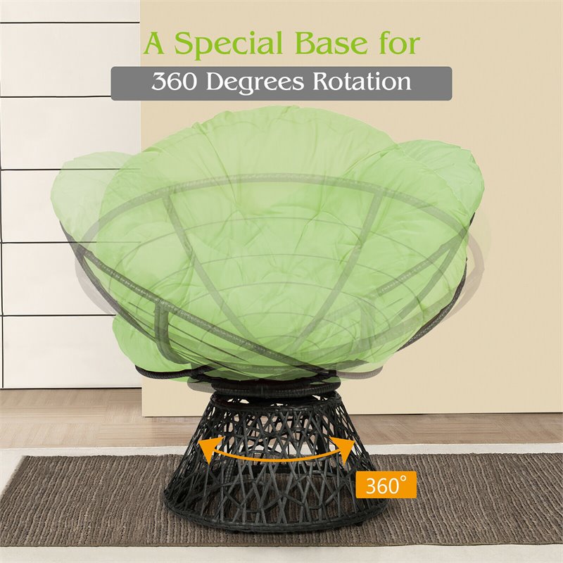 Pemberly Row Rattan Papasan Ergonomic Chair with Swivel Soft Cushion in Green