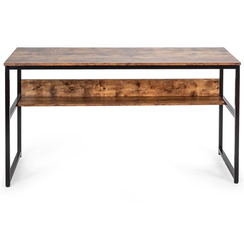 Pemberly Row 55'' Engineered Wood Computer Desk with Storage Shelf in Brown