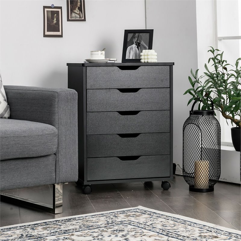 Pemberly Row 5-drawer Wheels Chest Storage Dresser Floor Cabinet Organizer-Black