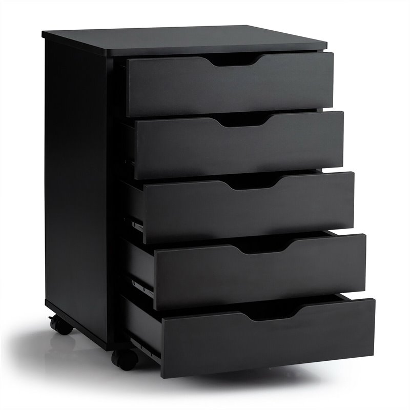 Pemberly Row 5-drawer Wheels Chest Storage Dresser Floor Cabinet Organizer-Black