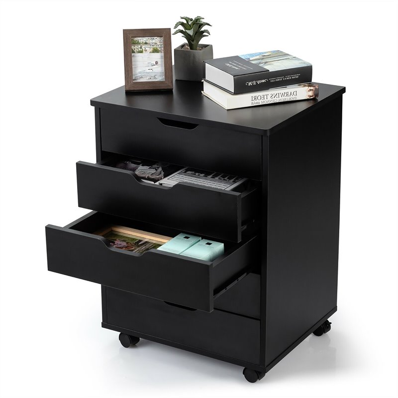 Pemberly Row 5-drawer Wheels Chest Storage Dresser Floor Cabinet Organizer-Black