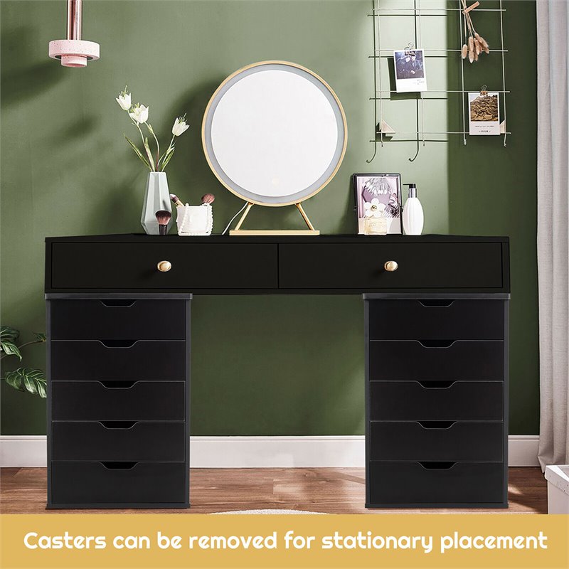 Pemberly Row 5-drawer Wheels Chest Storage Dresser Floor Cabinet Organizer-Black
