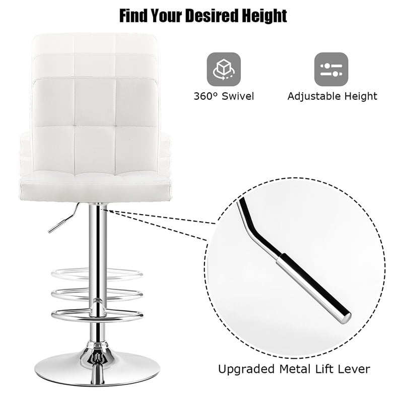 Pemberly Row PU Leather & Metal Adjustable Swivel Bar Stools in White (Set of 2)