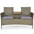 Pemberly Row Rattan Patio Conversation Set with Loveseat & Coffee Table in Gray