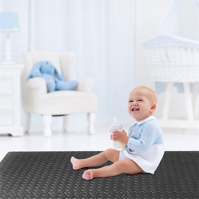 Pemberly Row 12-Pc Puzzle Exercise Floor Mats with Interlocking Tiles in Black