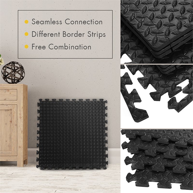 Pemberly Row 12-Pc Puzzle Exercise Floor Mats with Interlocking Tiles in Black