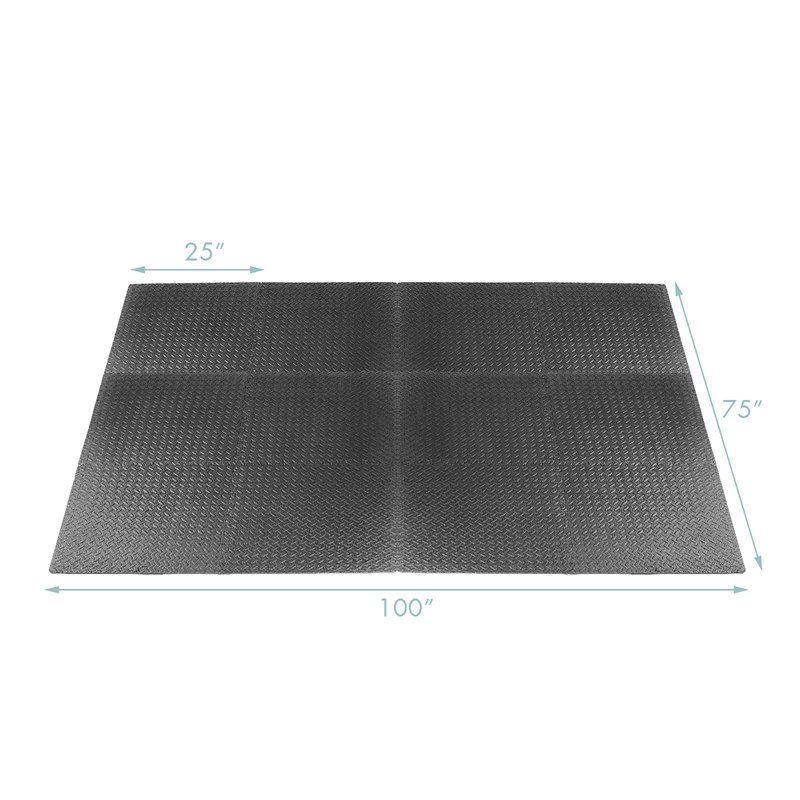 Pemberly Row 12-Pc Puzzle Exercise Floor Mats with Interlocking Tiles in Black
