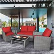 Pemberly Row 4-piece Rattan Patio Furniture Set with Storage Shelf in Red