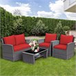 Pemberly Row 4-piece Rattan Patio Furniture Set with Storage Shelf in Red