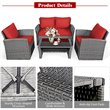 Pemberly Row 4-piece Rattan Patio Furniture Set with Storage Shelf in Red
