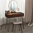Pemberly Row Vanity Makeup Dressing Table with Mirror Touch Switch in Coffee