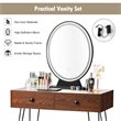 Pemberly Row Vanity Makeup Dressing Table with Mirror Touch Switch in Coffee