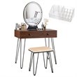 Pemberly Row Vanity Makeup Dressing Table with Mirror Touch Switch in Coffee