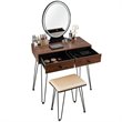 Pemberly Row Vanity Makeup Dressing Table with Mirror Touch Switch in Coffee