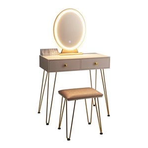 Pemberly Row Vanity Makeup Dressing Table with Mirror Touch Switch in White