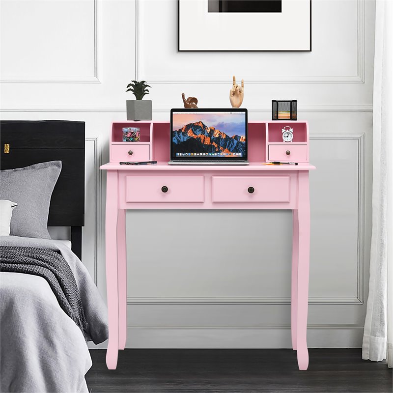Pemberly Row MDF and Candlenut Dressing Table with 4 Drawers in Pink