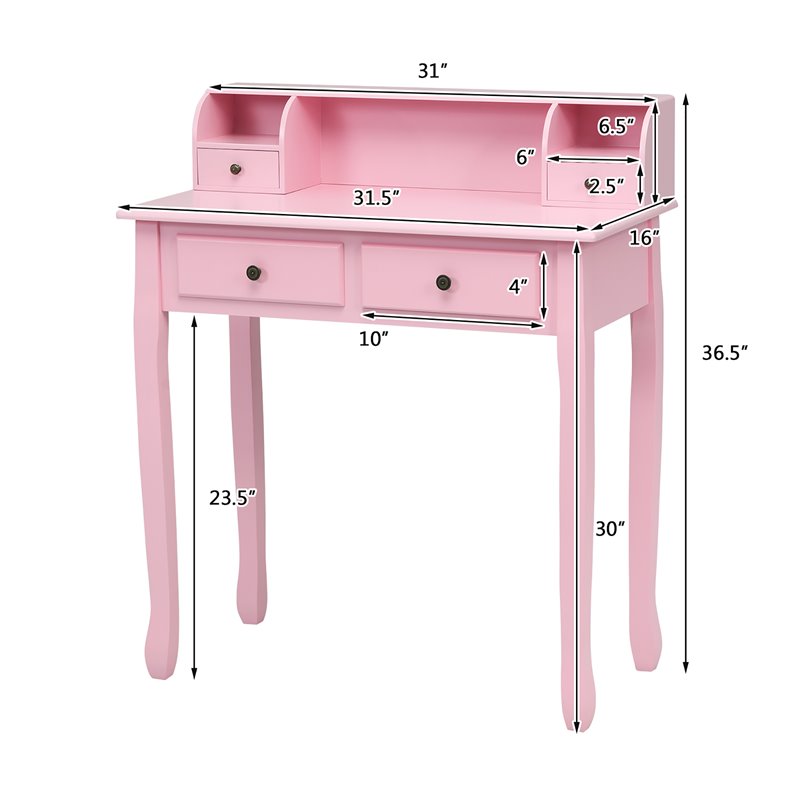Pemberly Row MDF and Candlenut Dressing Table with 4 Drawers in Pink