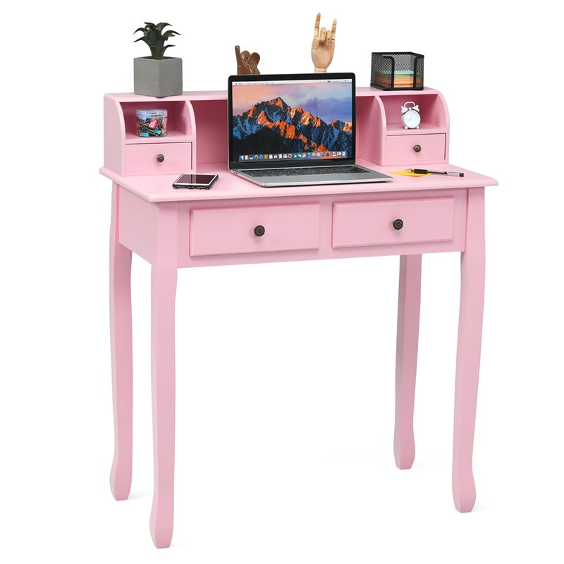 Pemberly Row MDF and Candlenut Dressing Table with 4 Drawers in Pink