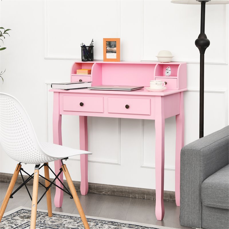 Pemberly Row MDF and Candlenut Dressing Table with 4 Drawers in Pink