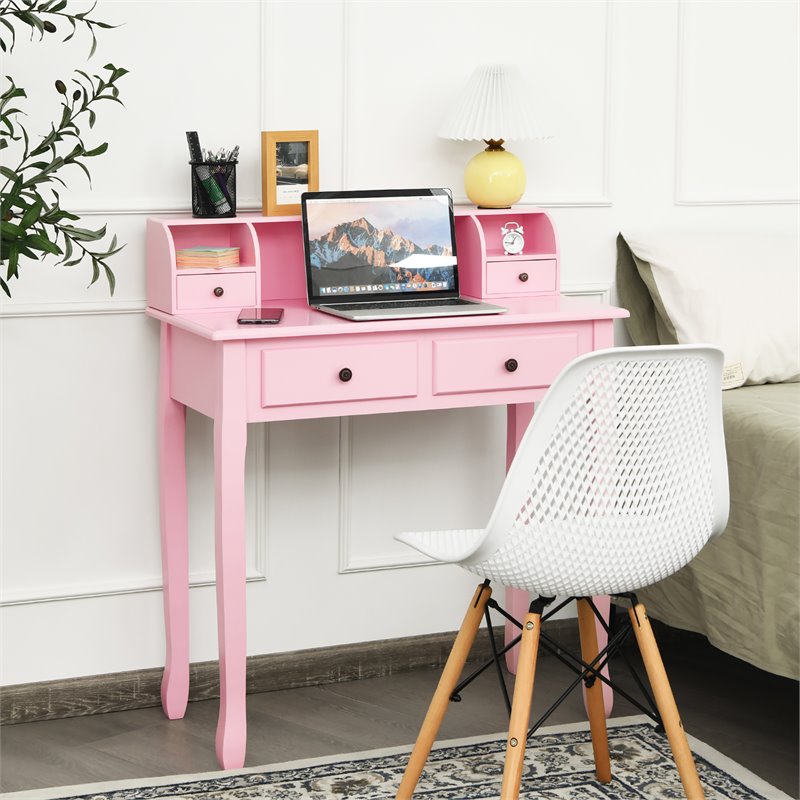 Pemberly Row MDF and Candlenut Dressing Table with 4 Drawers in Pink