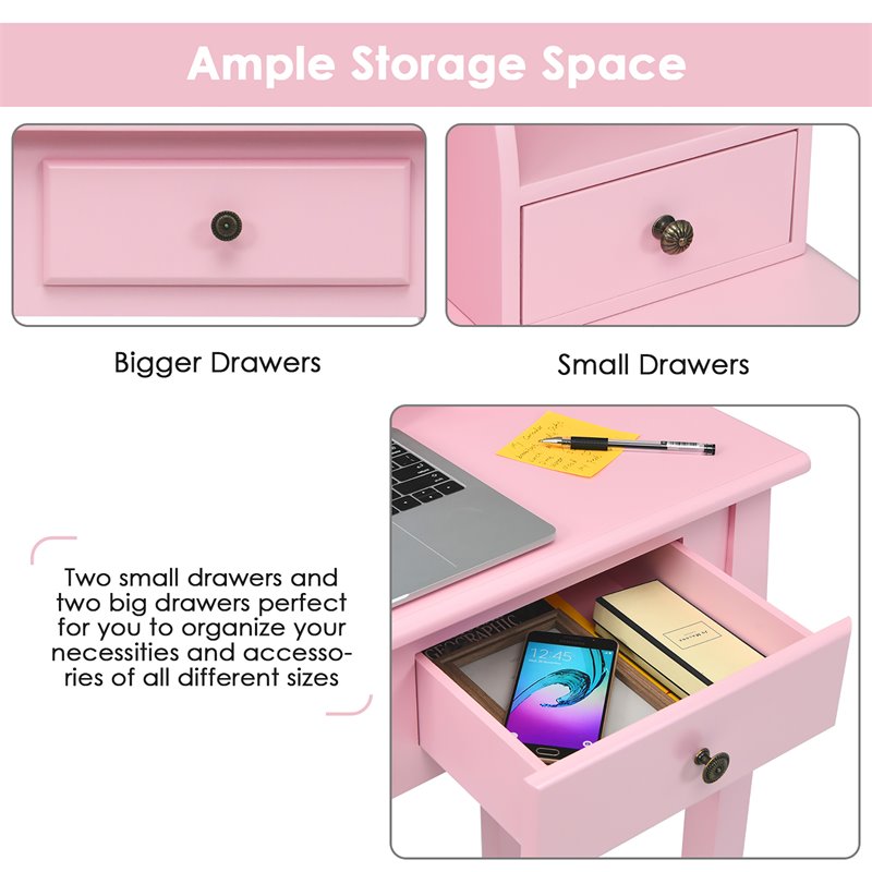 Pemberly Row MDF and Candlenut Dressing Table with 4 Drawers in Pink