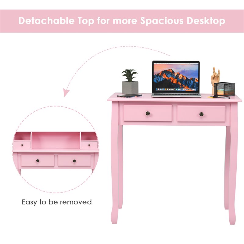 Pemberly Row MDF and Candlenut Dressing Table with 4 Drawers in Pink