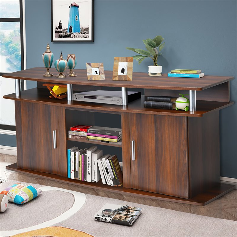 Pemberly Row Entertainment Center for TV's up to 70'' w/ 2 Cabinets Walnut