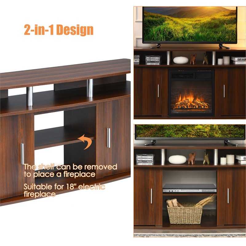 Pemberly Row Entertainment Center for TV's up to 70'' w/ 2 Cabinets Walnut