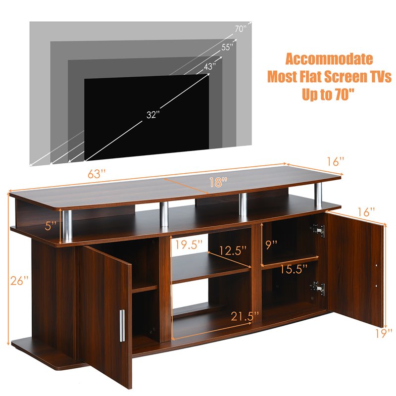 Pemberly Row Entertainment Center for TV's up to 70'' w/ 2 Cabinets Walnut