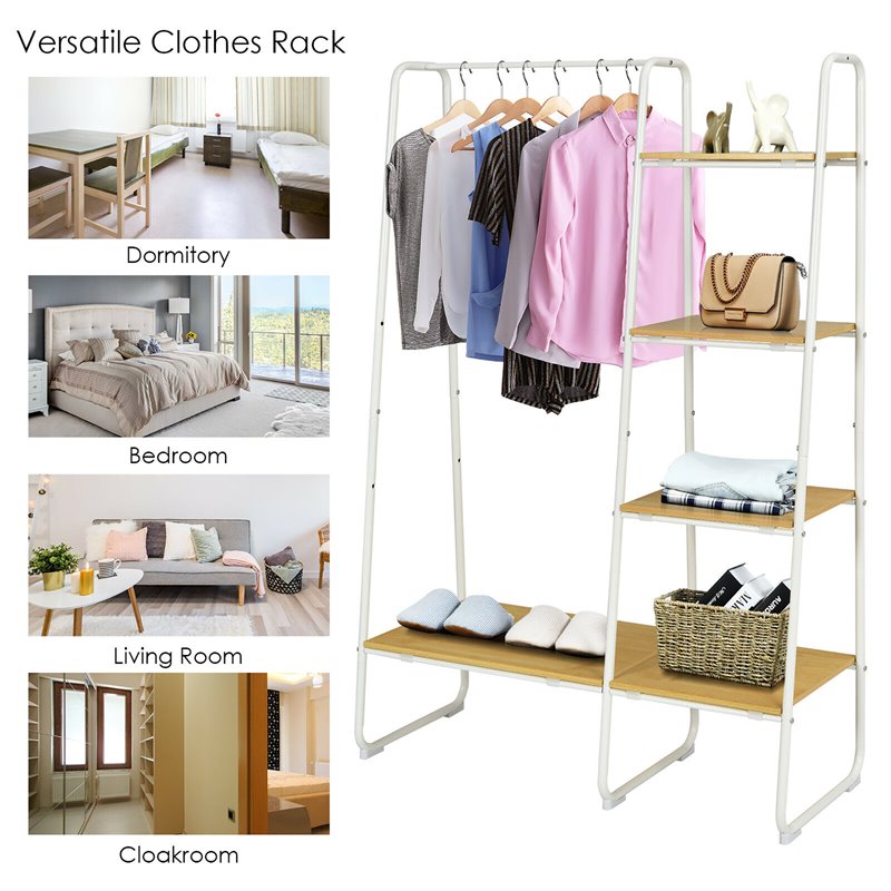 Pemberly Row 5 Shelves Metal Garment Rack Free Standing Closet Organizer - White