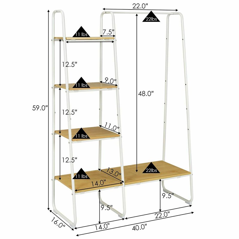Pemberly Row 5 Shelves Metal Garment Rack Free Standing Closet Organizer - White