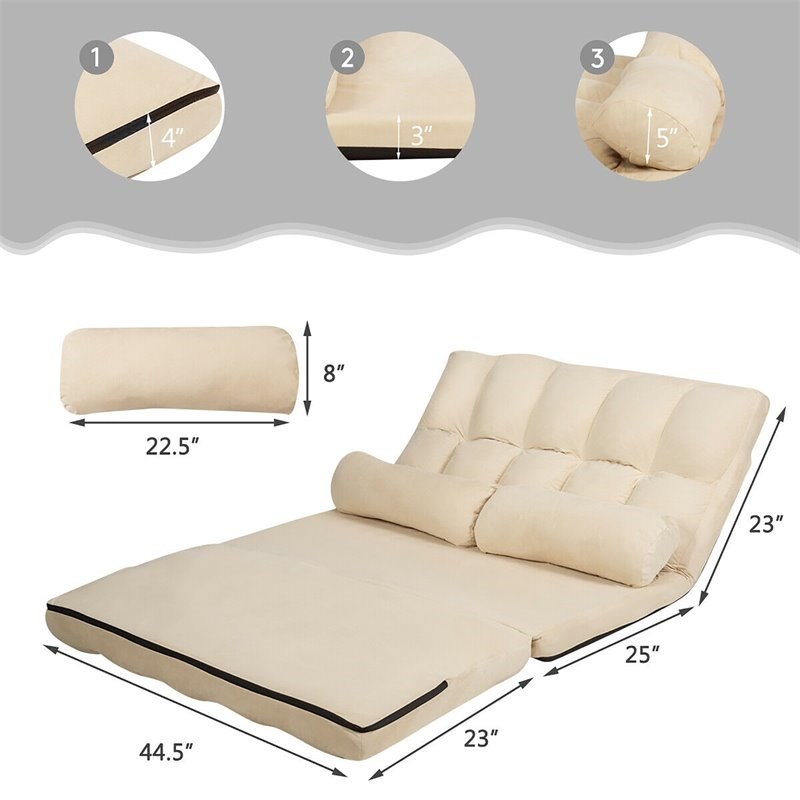 Pemberly Row 6-Position Adjustable Lounge Couch Foldable Floor Sofa Bed in Beige