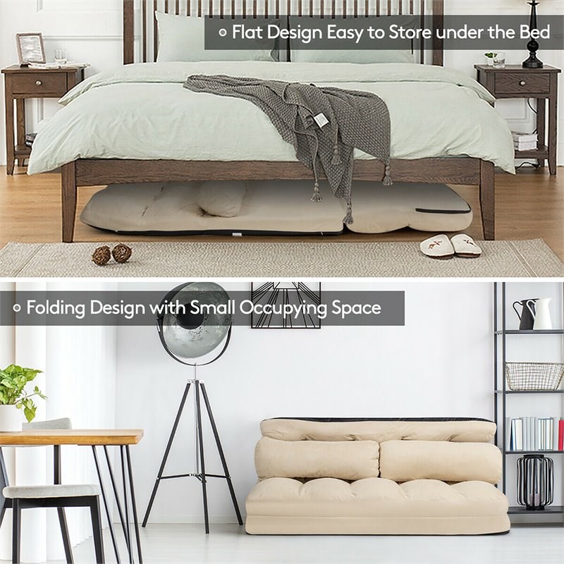 Pemberly Row 6-Position Adjustable Lounge Couch Foldable Floor Sofa Bed in Beige