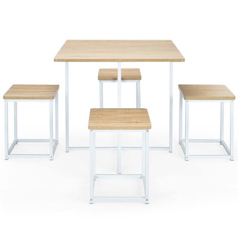 Pemberly Row 5-Pc Compact Wood Dining Table & 4 Stools in Natural/Vintage White