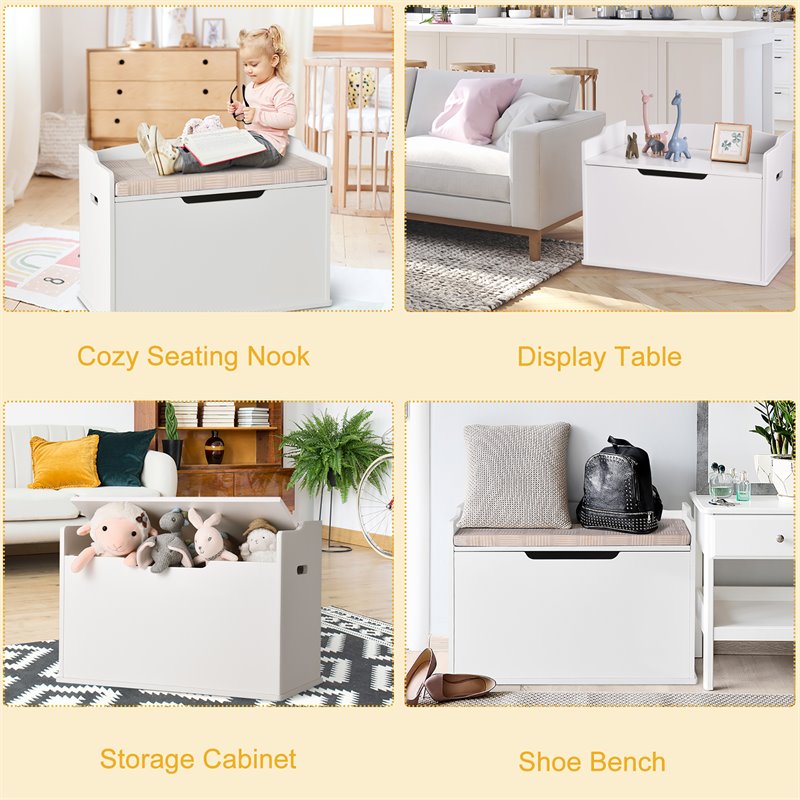 Pemberly Row Wood Toy Box Kids Storage Chest Lift Top Bench in White