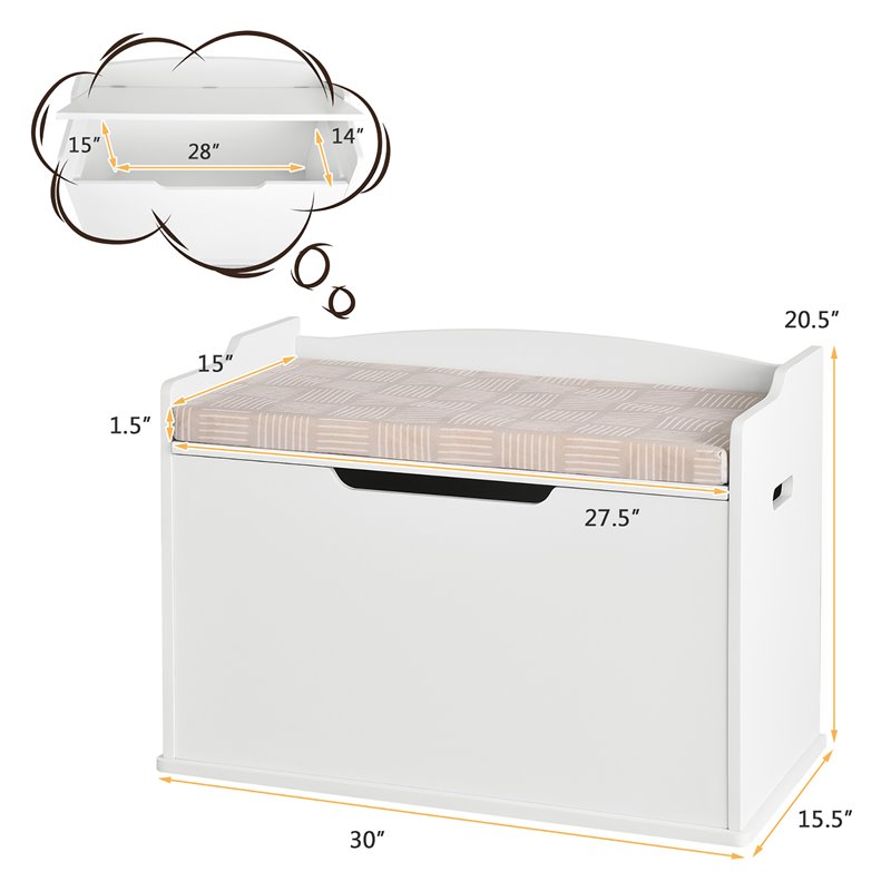 Pemberly Row Wood Toy Box Kids Storage Chest Lift Top Bench in White