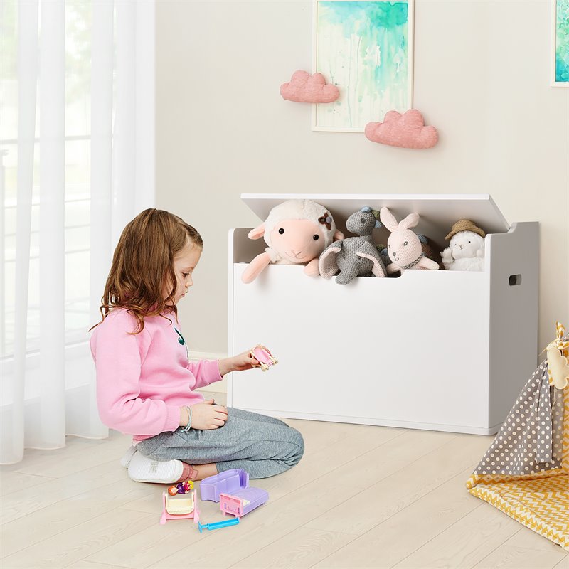 Pemberly Row Wood Toy Box Kids Storage Chest Lift Top Bench in White
