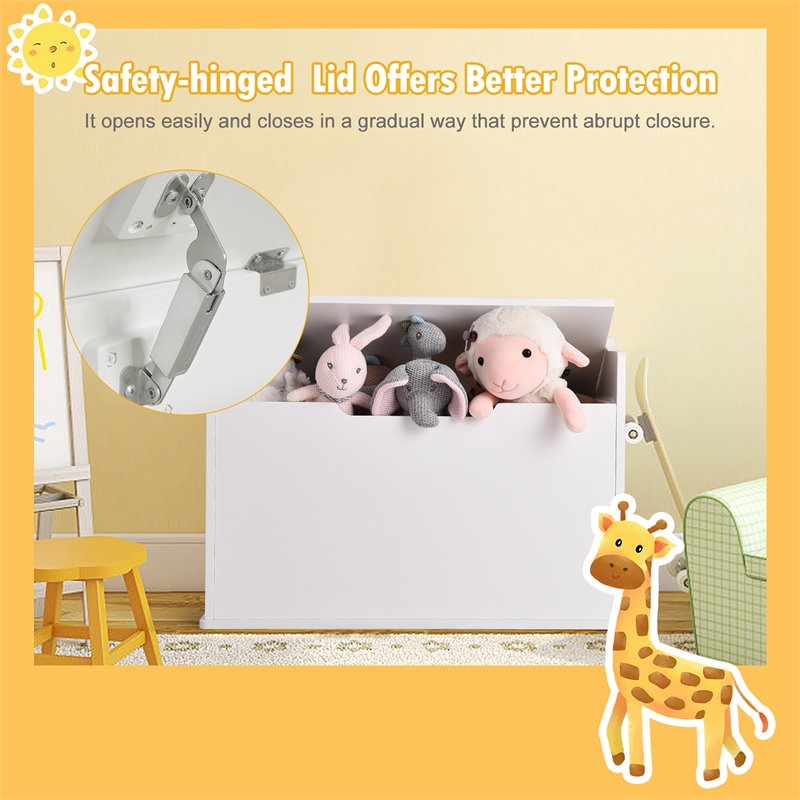 Pemberly Row Wood Toy Box Kids Storage Chest Lift Top Bench in White