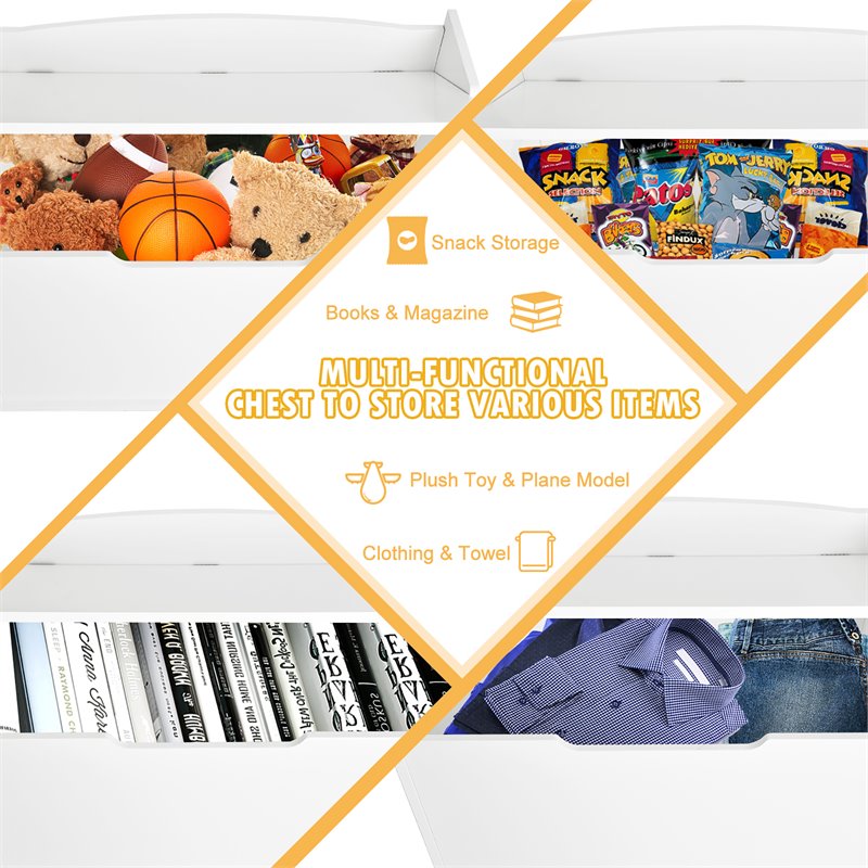 Pemberly Row Wood Toy Box Kids Storage Chest Lift Top Bench in White