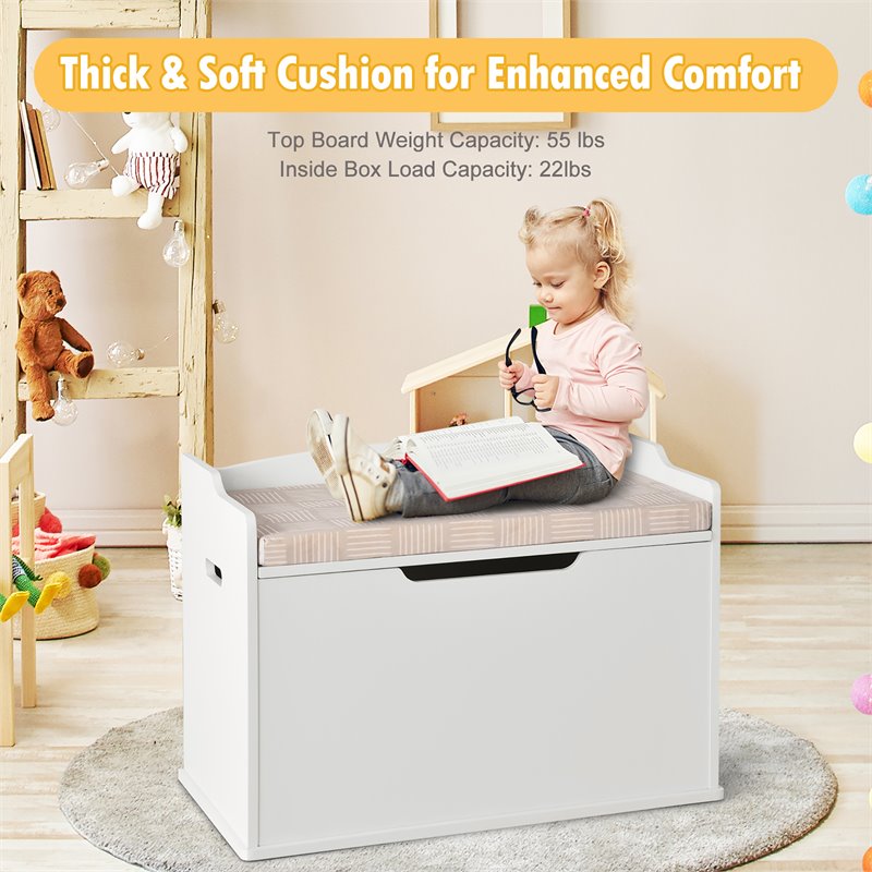 Pemberly Row Wood Toy Box Kids Storage Chest Lift Top Bench in White
