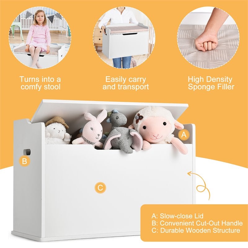 Pemberly Row Wood Toy Box Kids Storage Chest Lift Top Bench in White