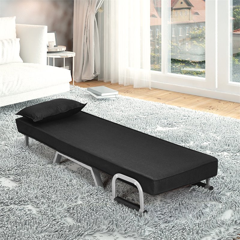 Pemberly Row Sponge Folding 5-position Convertible Sleeper Bed w/ Pillow - Black